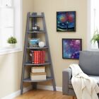 Gray Grey Wooden 5 Tier Corner Bookcase Etagere Curio Shelves Storage Home Decor