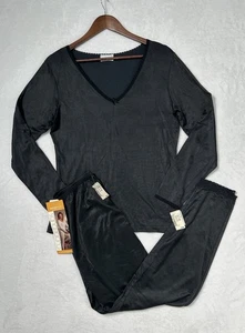 Vintage Cuddl Duds Pajamas Women Size Large Black Lace Trim Top Pants Set NWT - Picture 1 of 24