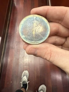 1986 AMERICAN SILVER EAGLE 1 Oz COIN RAINBOW TONED .999 FINE SILVER 1st YEAR - Picture 1 of 5