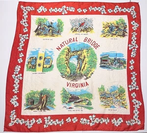 Vintage Scarf NATURAL BRIDGE VIRGINIA Souvenir Japan 28"x28" Lost River Skyliner - Picture 1 of 11