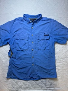 ExOfficio Mens Vented Button Down Shirt Blue Short Sleeve Fishing Outdoors M - Picture 1 of 14