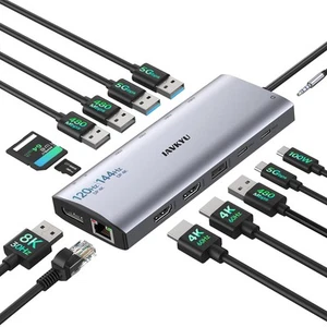 Triple Monitor Docking Station, 14-in-1 USB C Hub with DP 8K@30Hz/4K@144Hz, D... - Bild 1 von 8