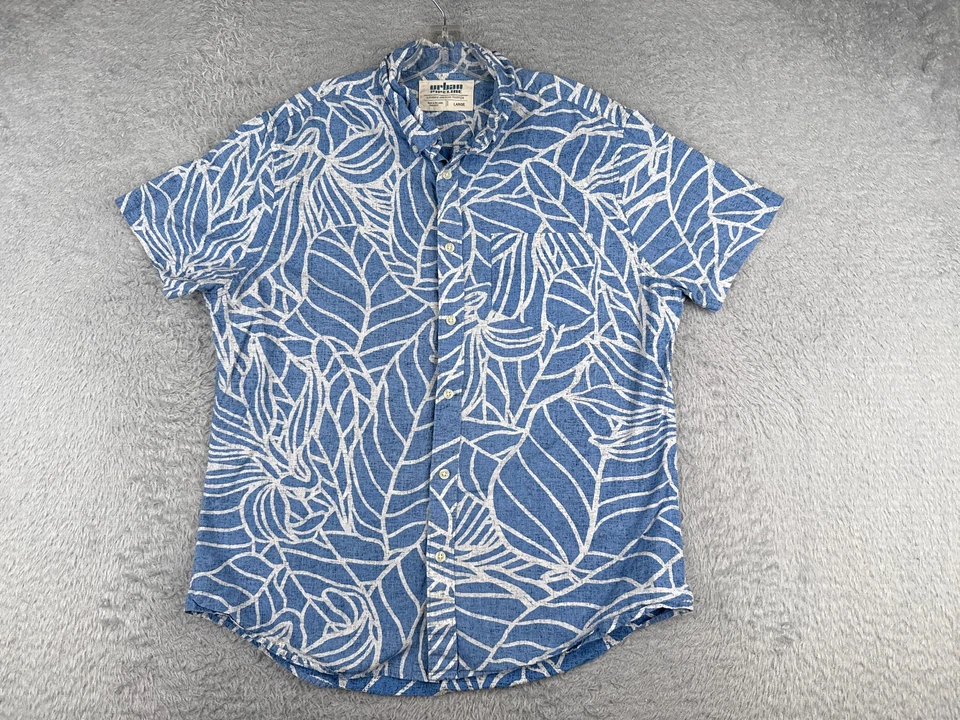 Camisa Urban Pipeline Adulto Grande Azul Blanco Estampado Floral Hoja Algodón Hawaiano Foto 1 de 4