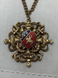 Vtg Enamel Heraldic Coat Arms Shield Medallion Necklace - Picture 1 of 7