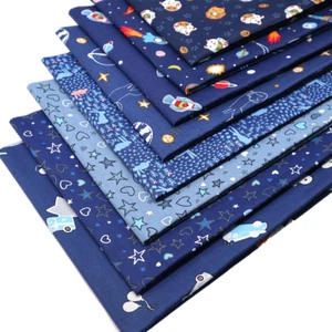 CraftsFabrics 8pcs Dark Blue Cartoon Rocket Space Children Fat Quarters Cotton - Picture 1 of 6