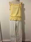 ladies summer outfit set white jeans & yellow broderie anglais top size 16 