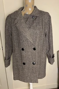Vtg Spencer Douglas Women Wool Coat Dbl Breasted M/L Brown Herringbone Peacoat - Picture 1 of 13