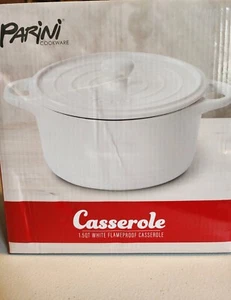 Parini Brand Round 1.5 Qt White Casserole with Lid Ceramic Non-Stick Flameproof - Picture 1 of 8