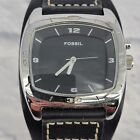 Fossil Big Tic Armbanduhr 40 mm Einfassung schwarzes Lederarmband 10" neuer Akku AM-3696