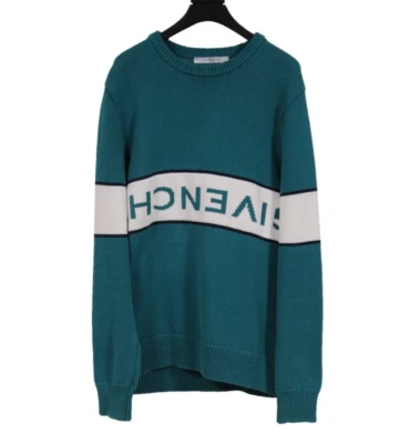 Givenchy Men Upside Down Logo Knit Sweater Medium Teal Pullover Long Sleeve - Image 1 of 4