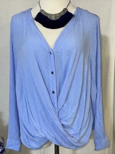 A.N.A Blouse Top Womens Size XXL Blue Twist Front Long Sleeve Buttons Crepe - Picture 1 of 6
