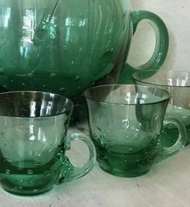 Antik Glas Bowle Topf 5 Becher kontrollierte Luftblasen Waldglas grün Murano? - Bild 1 von 12