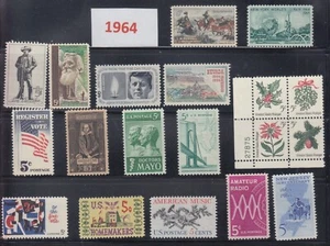 USA 1964 Full Year Commemorative MNH Stamps Set SC# 1242-1260 with 19 Stamps - Picture 1 of 1