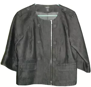 Kenneth Cole Reaction Black Full Zip 3/4 Sleeve Denim Bolero Jacket Size 12 - Picture 1 of 11