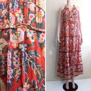 Boho Hippy Dress House of Harlow M Sleeveless Cotton Maxi Halter Kantha Floral - Picture 1 of 10