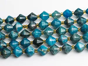 Cuentas sueltas facetadas bicónicas grado AA de apatita azul natural genuino de 8 mm - Imagen 1 de 3