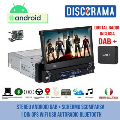 AUTORADIO ANDROID STEREO AUTO DAB+ SCHERMO SCOMPARSA 1DIN GPS WIFI USB BLUETOOTH - Immagine 1 di 4