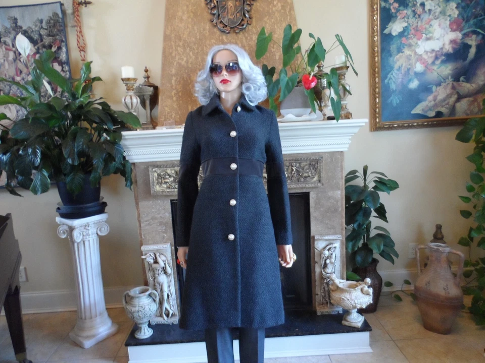 Abrigo Tory Burch Gris Oscuro Mezcla Lana con Inserciones de Gamuza Sintética Detalle Talla 6 Foto 1 de 4