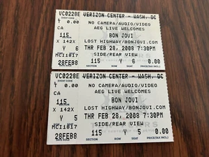 BON JOVI 2008 VERIZON CENTER, WASHINGTON, D.C. TICKET STUBS - LOT OF TWO - Picture 1 of 1