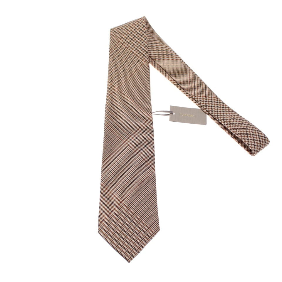 Tom Ford новый с Ярлыками галстук в коричневый/бежевый/оранжевый клетку 100% шелк сделано в Италии - Изображение 1 из 4