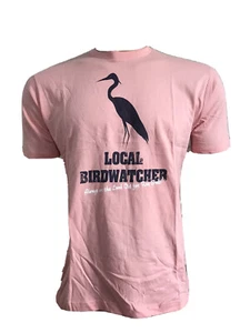 VINTAGE Y2K PINK COTTON BIRD WATCHER ORNITHOLOGY FUNNY STATEMENT TEE XL NEW - Picture 1 of 6