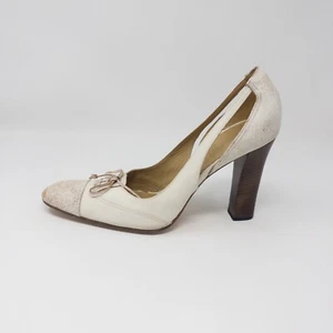 Gucci Vintage Leather Canvas Pump Heels Off White Size 9.5 B - Picture 1 of 12