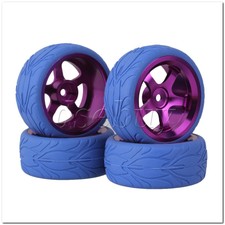 4x RC1:10 On Road Car Purple Al 5 Spoke Wheel Rim & Blue Fish Scale Rubber Tyre