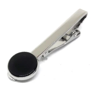 RHODIUM PLATED GENUINE ONYX TIE BARS - Picture 1 of 4