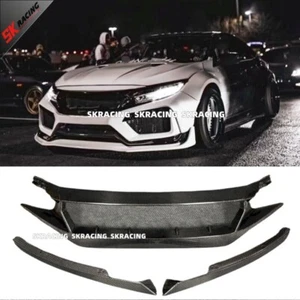 Carbon Fiber Front Center Mesh Grille Grill Trim For Honda Civic FK7 FK8 FC1 - Picture 1 of 16