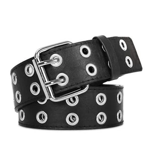 Plus Size Belt Double Grommet PU Leather Belt for Women/Men Punk metal Jean B... - Picture 1 of 6