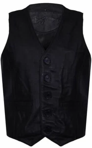 Mens Soft Black Leather Waistcoat Classic Casual Formal Traditional Gilet Vest  - Picture 1 of 5