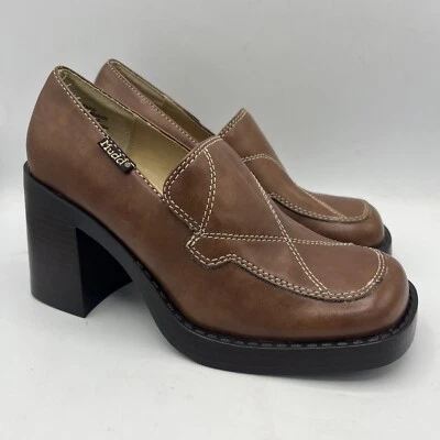 Tacones gruesos plataforma cuero marrón Mudd Pestana vintage años 90 Y2K para mujer talla 6 M Foto 1 de 4