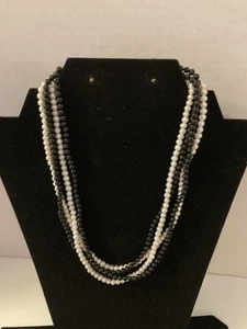 14KT Onyx/ Cultured Pearl Necklace 4 Strand - Picture 1 of 9