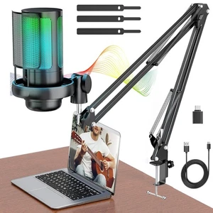 RGB Gaming Mikrofon Set USB RGB Microphone mit Mikrofonarm für Gaming Streaming - Afbeelding 1 van 12