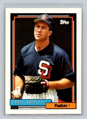 1992 Topps Rookie RC #308 Craig Shipley San Diego Padres Baseball Card - Image 1 of 2
