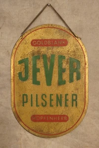 Antiguo letrero de cerveza Jever Pilsener Hopfenherb de latón pintado en blanco dorado de 1900 ¡RARO! - Imagen 1 de 20