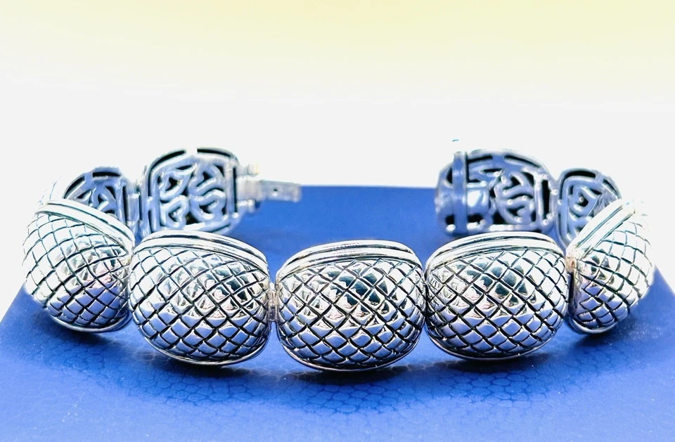 Pulsera Scott Kay Retirada Texturizada Plata de Ley 925 Cesta Tejido Cúpula Eslabón Foto 1 de 4