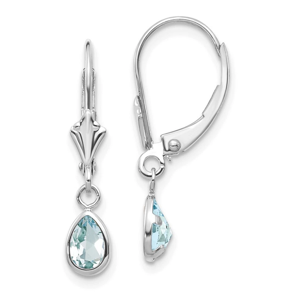 14k White Gold 6x4mm Aquamarine/March Dangle Earrings Perfect Gift for Her - Image 1 of 4