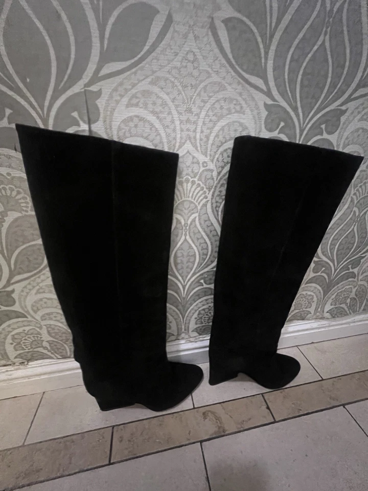 Jimmy Choo Silver Studded Suede Mid Calf Boots Stiletto Heel Sexy Black Size 37 - Image 1 of 4