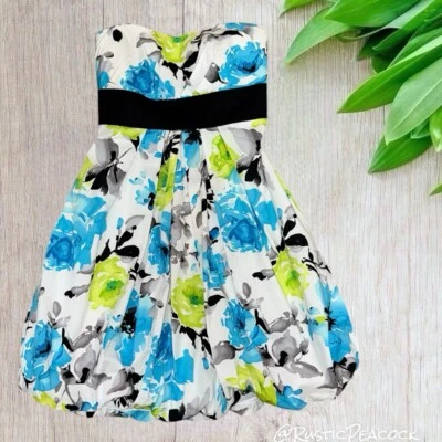 Vintage A Byer Dress Juniors Size 3 Multicolor Watercolor Floral Balloon Hemline - Image 1 of 4