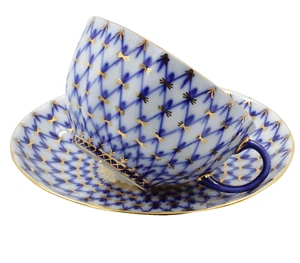 Plato de taza de té Imperial Porcelana San Petersburgo 1744 Red azul - Imagen 1 de 7