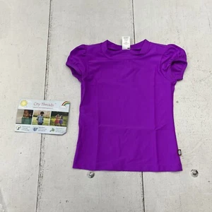 City Threads Made in USA Deep Purple Puff Short Sleeve Rashguard Girl Size 5 NEW - Picture 1 of 5