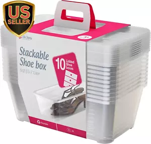 10 Pack Plastic Storage Box, Stackable Shoe Organizer Tote Containers, 6 Liter - Picture 1 of 1