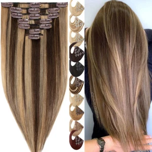 CLEARANCE 100% Human Hair Extensions 7 Pieces Clip In Real Remy Hair FULL HEAD - Picture 1 of 56