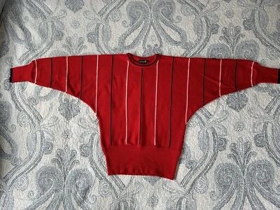 Suéter rojo de lana virgen pura vintage Demetre para mujer con rayas talla mediana Foto 1 de 4
