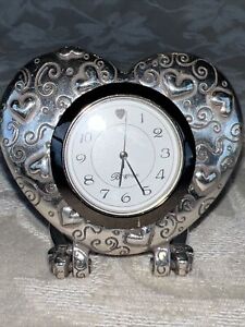 Brighton HEART Desk Foldable Silver Plated Travel Clock New Battery RETIRED #554