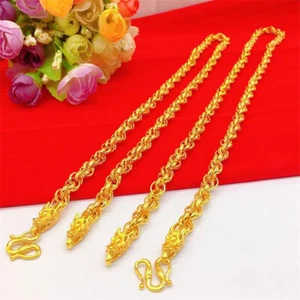 2Type Men Chains Necklace 7-9mm 24K Yellow Gold Plated Double Dragon Head - Picture 1 of 13