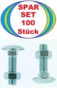 100 Stück M8 x 30 Schlossschrauben m. Mutter, 8x30 Flachrundschrauben DIN 603 Mu - Foto 1 di 2