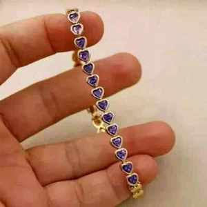 6Ct Heart Cut Natural Amethyst Women's Tennis Bracelet 14k Yellow Gold - Picture 1 of 8