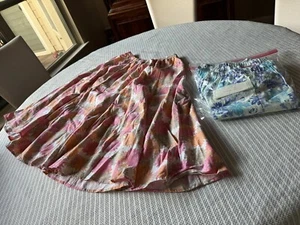 NWOT Two Woman Within Midi Skirt Large Pink Linen Blue Linen Floral Print - Picture 1 of 6